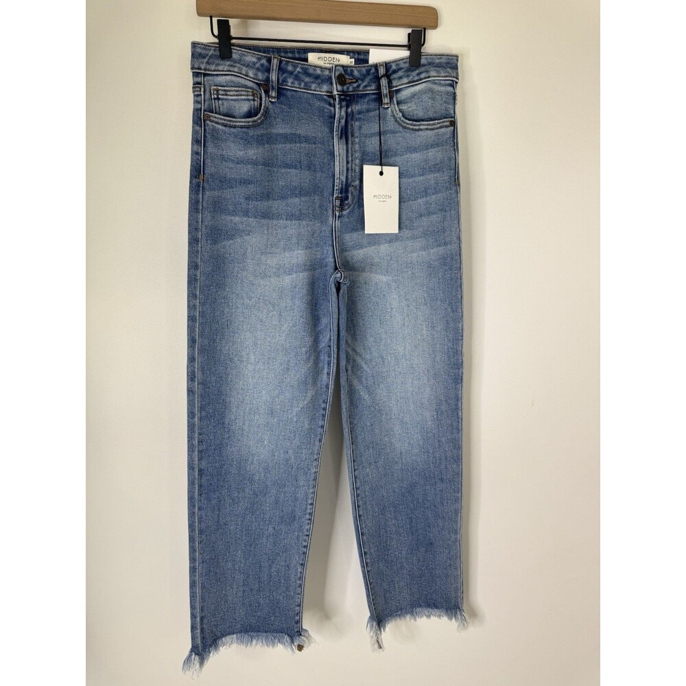 Hidden Tracey High Rise Straight Cropped Jeans Womens 30 Raw Hem NWT Buckle - Picture 3 of 13